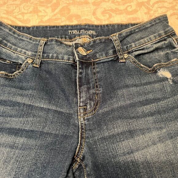 Maurices jeans raw edge distressed cropped straight leg blue denim thrashed Sz 6 - Picture 4 of 12